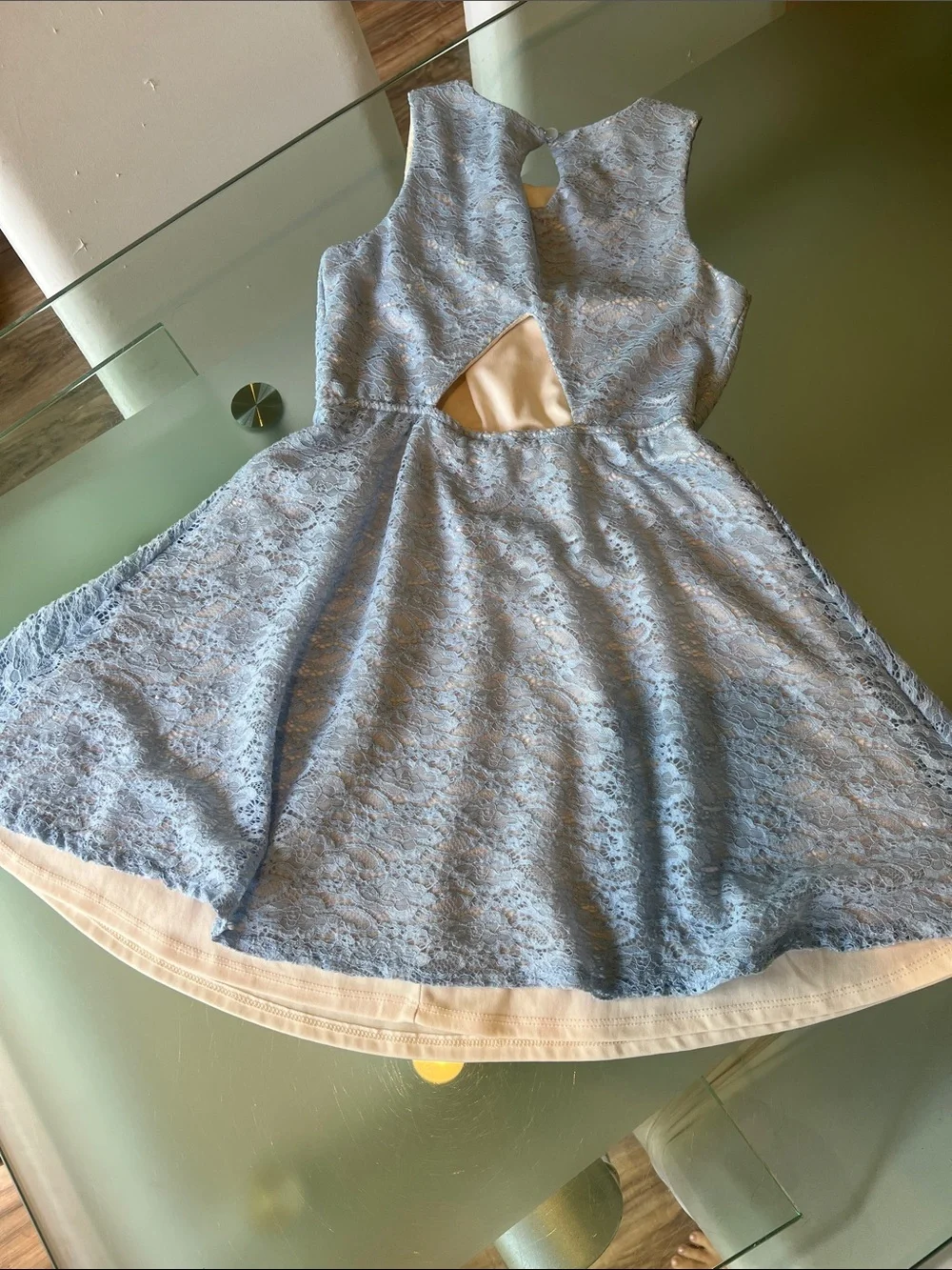 Kids Light Blue Lace Fit & Flare Dress with Cream Lining